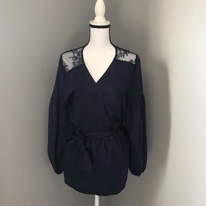 NWT Suzanne Betro Long Sleeve wrap around blouse L